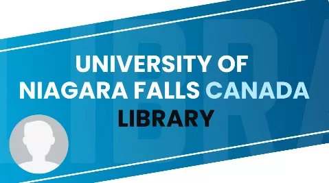 The text &quot;University of Niagara Falls Canada Library&quot; on a blue and white background